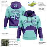 Custom Stitched Ice Blue Purple-Black Color Block Dripping Paint Pullover Sweatshirt Hoodie