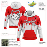 Custom Stitched Fire Red White-Black Color Block Dripping Paint Pullover Sweatshirt Hoodie