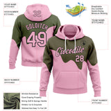 Custom Stitched Light Pink Olive Black-White Color Block Dripping Paint Pullover Sweatshirt Hoodie