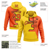 Custom Stitched Yellow Orange-Black Color Block Split Wavy Line Pullover Sweatshirt Hoodie