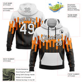 Custom Stitched White Bay Orange-Black Color Block Split Dripping Paint Pullover Sweatshirt Hoodie