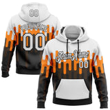 Custom Stitched White Bay Orange-Black Color Block Split Dripping Paint Pullover Sweatshirt Hoodie