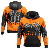 Custom Stitched Black Bay Orange-White Color Block Split Dripping Paint Pullover Sweatshirt Hoodie