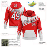 Custom Stitched Fire Red White-Black Color Block Diagonal Stripes Pullover Sweatshirt Hoodie
