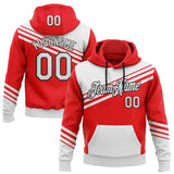 Custom Stitched Fire Red White-Black Color Block Diagonal Stripes Pullover Sweatshirt Hoodie
