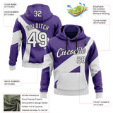 Custom Stitched Purple White-Black Color Block Geometric Split Pullover Sweatshirt Hoodie