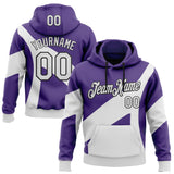 Custom Stitched Purple White-Black Color Block Geometric Split Pullover Sweatshirt Hoodie