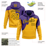 Custom Stitched Purple Gold-Black Color Block Split Curved Wave Pullover Sweatshirt Hoodie