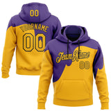 Custom Stitched Purple Gold-Black Color Block Split Curved Wave Pullover Sweatshirt Hoodie