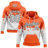Custom Stitched Orange White-Black Color Block Geometric Split Honeycomb Hexagon Pullover Sweatshirt Hoodie