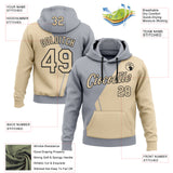 Custom Stitched Gray City Cream-Black Color Block Split Diagonal Cut Pullover Sweatshirt Hoodie