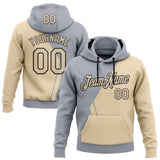 Custom Stitched Gray City Cream-Black Color Block Split Diagonal Cut Pullover Sweatshirt Hoodie