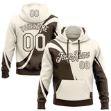 Custom Stitched Cream-Brown Color Block Split Curved Diagonal Cut Pullover Sweatshirt Hoodie