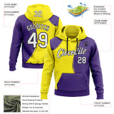 Custom Stitched Purple White Light Yellow-Black Color Block Split Scratch Brush Stroke Pullover Sweatshirt Hoodie
