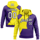 Custom Stitched Purple White Light Yellow-Black Color Block Split Scratch Brush Stroke Pullover Sweatshirt Hoodie