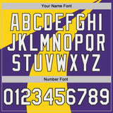 Custom Stitched Purple White Yellow-Black Color Block Split Sharp Curve Pullover Sweatshirt Hoodie