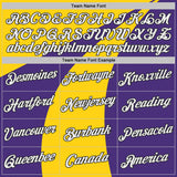Custom Stitched Purple White Yellow-Black Color Block Split Sharp Curve Pullover Sweatshirt Hoodie