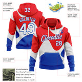 Custom Stitched Fire Red White-Thunder Blue Color Block Wavy Flow Pullover Sweatshirt Hoodie