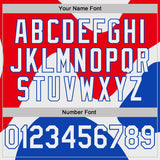 Custom Stitched Fire Red White-Thunder Blue Color Block Wavy Flow Pullover Sweatshirt Hoodie