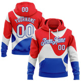 Custom Stitched Fire Red White-Thunder Blue Color Block Wavy Flow Pullover Sweatshirt Hoodie