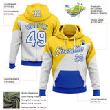 Custom Stitched Yellow White-Thunder Blue Color Block Geometric Split Pullover Sweatshirt Hoodie