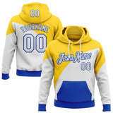 Custom Stitched Yellow White-Thunder Blue Color Block Geometric Split Pullover Sweatshirt Hoodie