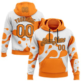 Custom Stitched Bay Orange White-Black Color Block Fluid Splatter Pullover Sweatshirt Hoodie