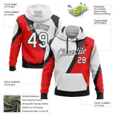Custom Stitched White Fire Red-Black Color Block Geometric Split Pullover Sweatshirt Hoodie