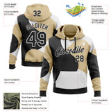 Custom Stitched Vegas Gold Black-White Color Block Split Wavy Flow Pullover Sweatshirt Hoodie