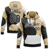 Custom Stitched Vegas Gold Black-White Color Block Split Wavy Flow Pullover Sweatshirt Hoodie