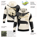 Custom Stitched Cream Black-Old Gold Color Block Split Wavy Flow Pullover Sweatshirt Hoodie
