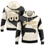 Custom Stitched Cream Black-Old Gold Color Block Split Wavy Flow Pullover Sweatshirt Hoodie