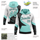 Custom Stitched Ice Blue Black-White Color Block Split Fluid Curved Cut Pullover Sweatshirt Hoodie