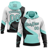 Custom Stitched Ice Blue Black-White Color Block Split Fluid Curved Cut Pullover Sweatshirt Hoodie
