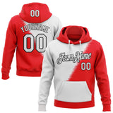 Custom Stitched Fire Red White-Black Color Block Split Speed Stripes Pullover Sweatshirt Hoodie