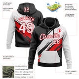 Custom Stitched Black White-Fire Red Color Block Split Brush Stroke Pullover Sweatshirt Hoodie