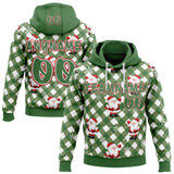 Custom Aurora Green White-Red Christmas Santa Claus Plaid Snowflakes Pullover Sweatshirt Hoodie