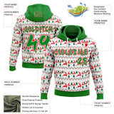 Custom White Grass Green-Fire Red Christmas Tree Fair Isle Reindeer Pullover Sweatshirt Hoodie