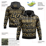 Custom Black Cream-Old Gold Christmas Tree Fair Isle Reindeer Pullover Sweatshirt Hoodie