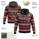 Custom Black Red-White Christmas Tree Fair Isle Reindeer Pullover Sweatshirt Hoodie