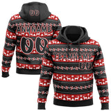 Custom Black Red-White Christmas Tree Fair Isle Reindeer Pullover Sweatshirt Hoodie