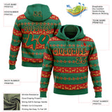 Custom Kelly Green Red-Old Gold Christmas Tree Fair Isle Reindeer Pullover Sweatshirt Hoodie