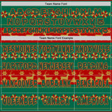 Custom Kelly Green Red-Old Gold Christmas Tree Fair Isle Reindeer Pullover Sweatshirt Hoodie