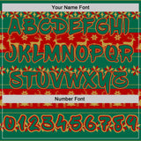 Custom Kelly Green Red-Old Gold Christmas Tree Fair Isle Reindeer Pullover Sweatshirt Hoodie