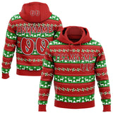 Custom Red Grass Green White-Black Christmas Tree Fair Isle Reindeer Pullover Sweatshirt Hoodie