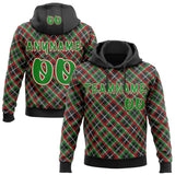 Custom Black Grass Green Red-White Christmas Plaid Checkered Pattern Pullover Sweatshirt Hoodie