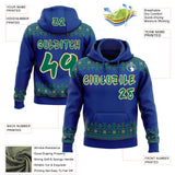 Custom Royal Kelly Green Old Gold-White Christmas Tree Fair Isle Snowflakes Pullover Sweatshirt Hoodie