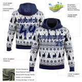 Custom White-Navy Ugly Christmas Sweater Pullover Sweatshirt Hoodie