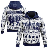 Custom White-Navy Ugly Christmas Sweater Pullover Sweatshirt Hoodie