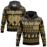 Custom Black Old Gold-White Ugly Christmas Sweater Pullover Sweatshirt Hoodie
